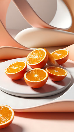 Orange slices on a white plate. 3d illustration. 3d renderingの素材