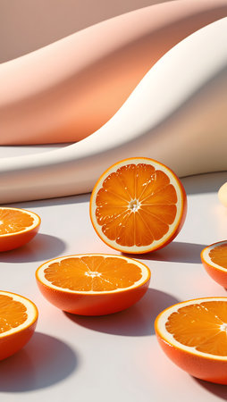 Slices of orange on a white background. 3d renderingの素材
