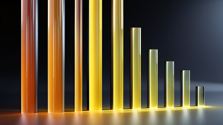 3d illustration of a bar chart in yellow and black background.の素材