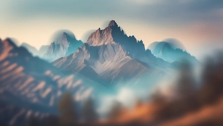 Mountains in the clouds. 3d render. Computer digital drawing.の素材