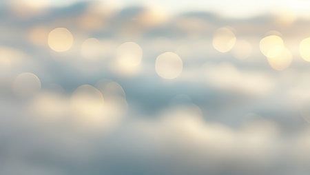 Abstract blurred bokeh background of sea and sky with sun lightの素材
