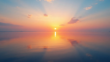 Beautiful sunset over the sea with reflection in water - Vintage Filterの素材