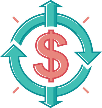Dollar sign surrounded by circular arrows isolated on white backgroundのイラスト素材