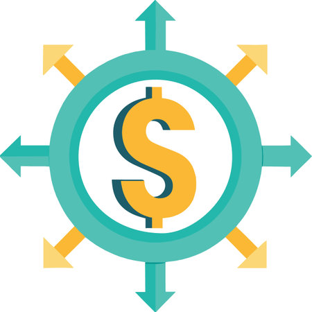 Dollar sign surrounded by arrows in a teal circle isolated on white backgroundのイラスト素材