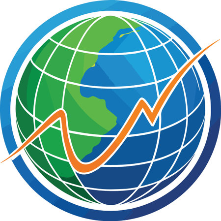 A globe with an orange line graph on a blue and green mapのイラスト素材
