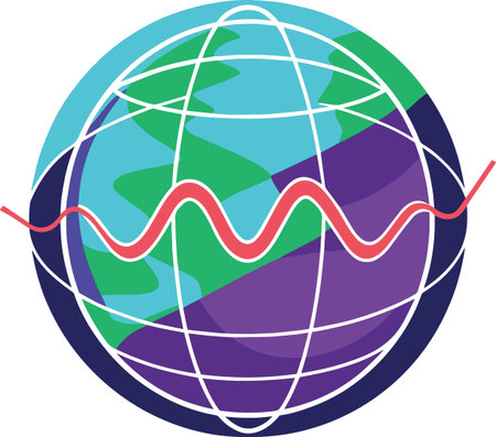 Vibrant globe with wavy red line on white backgroundのイラスト素材
