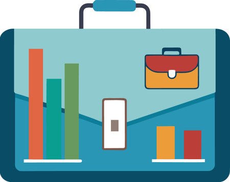 A colorful graphic of a briefcase with charts and graphs on itのイラスト素材