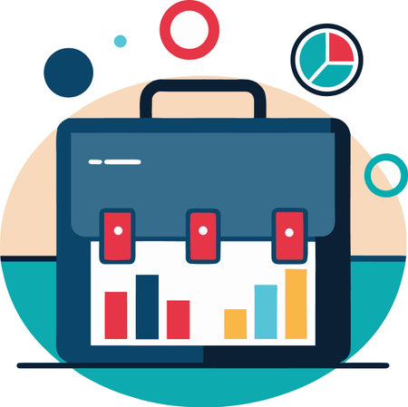 A briefcase with colorful charts and graphs on a white backgroundのイラスト素材
