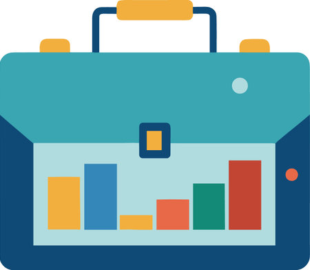 Colorful briefcase with graphs and charts isolated on white backgroundのイラスト素材