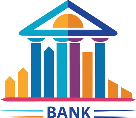 Colorful bank logo with columns and graph isolated on white backgroundのイラスト素材