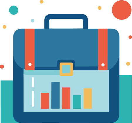 Colorful briefcase with bar graph on white backgroundのイラスト素材