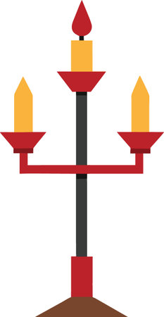 A colorful illustration of a candelabra with three lit candles on isolated white backgroundのイラスト素材