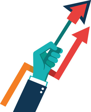 Hand holding arrow pointing upwards on white background isolatedのイラスト素材