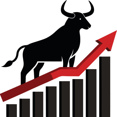 Bull charging upward on a graph representing market growth and financial successのイラスト素材