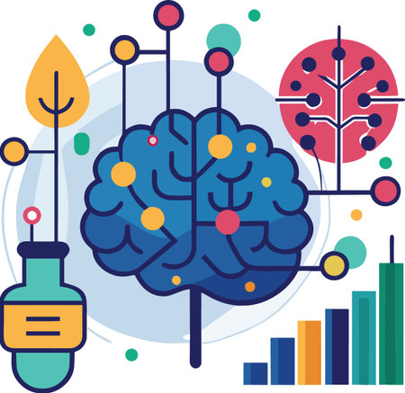 Artificial intelligence brain function and scientific research visualized in a colorful modern...