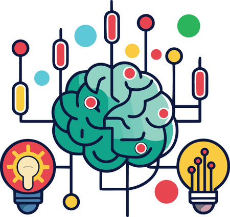 A vibrant illustration depicting the human brain connected to ideas and innovation