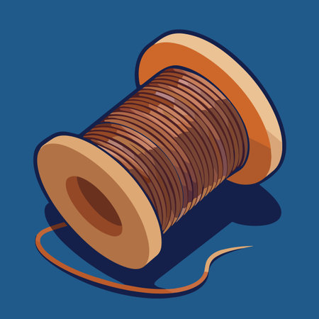 a detailed illustration showcases a spool of brown thread neatly wound and presented against a solid...