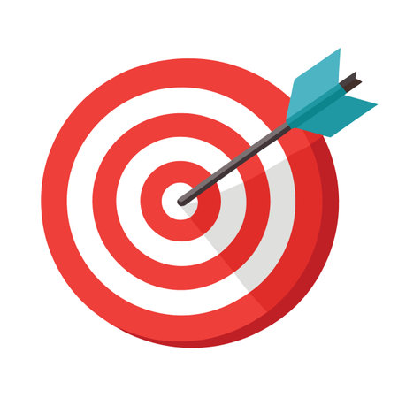 a flat vector illustration showcasing a classic red and white target with a blue and black dart precisely centered in the bullseyeのイラスト素材