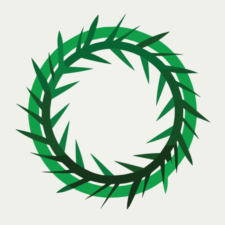 a simple graphic design featuring a circular wreath composed of stylized green leaves and a subtle dark green outlineのイラスト素材