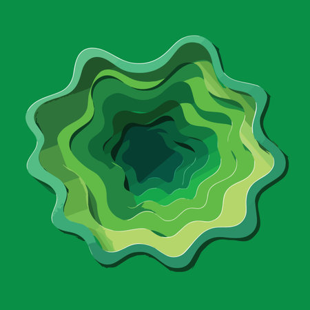 a vibrant green layered paper cut design showcasing concentric wavy circles creating an abstract and organic circular patternのイラスト素材
