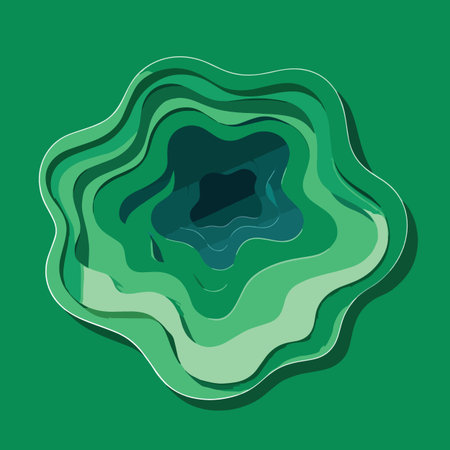 a stylized abstract circular design featuring layered green paper cutouts creating a swirling vortex effect minimalistic artのイラスト素材