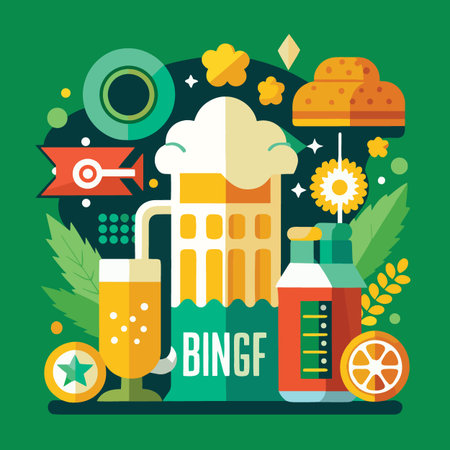 a vibrant illustration showcasing a pint of beer festive elements and various drinks in a colorful and playful st patrick s designのイラスト素材