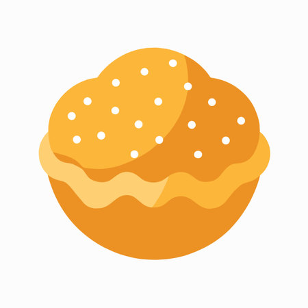a vibrant orange and yellow illustration depicts a simple burger with sesame seeds perfect for a...