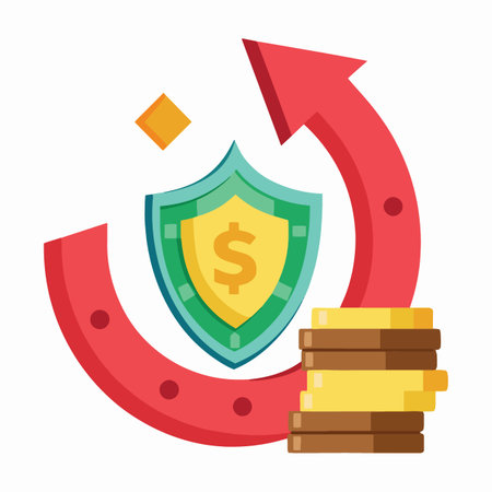 a graphic illustration depicting a shield with a dollar symbol arrows and stacked coins symbolizing financial security and growthのイラスト素材