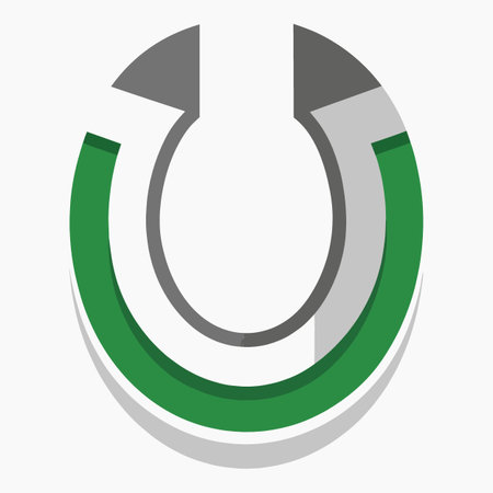 a simple circular graphic design featuring a white central shape surrounded by green and gray rings and angled gray sectionsのイラスト素材