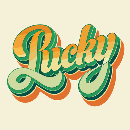 a vibrant retro style illustration showcasing the word lucky in a stylized three dimensional and colorful typography designのイラスト素材