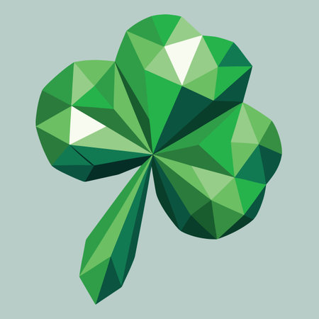 a vibrant green low poly clover illustration with sharp geometric facets and a subtle white highlight in the centerのイラスト素材