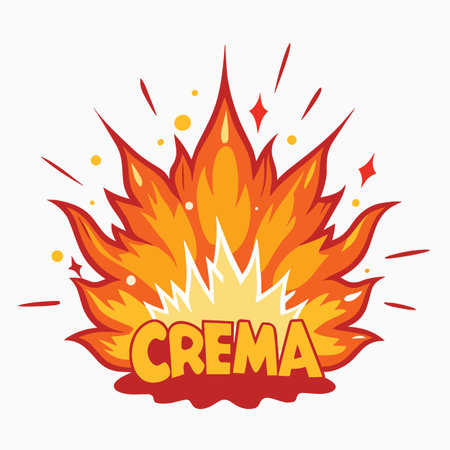 a vibrant illustration depicting a stylized flame explosion with the word crema prominently displayed in the center of the fiery burstのイラスト素材