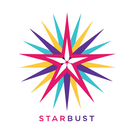 a vibrant and colorful starburst logo design featuring pointed rays in various hues against a clean white backgroundのイラスト素材