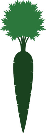 A stylized solid green illustration depicts a carrot with leafy greens forming the top high quality professional detailedのイラスト素材
