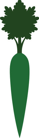 A stylized solid green illustration depicts a carrot with leafy tops showcasing a simple botanical design high qualityのイラスト素材