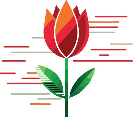 A vibrant stylized tulip illustration features geometric shapes and lines creating a modern floral design high quality professionalのイラスト素材