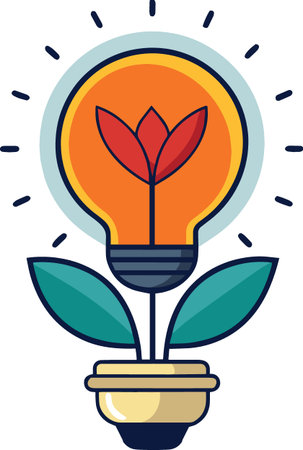 A vibrant illustration depicts a lightbulb containing a blooming flower symbolizing growth and...