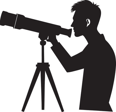 Man Looking Through Telescope Silhouette Vector