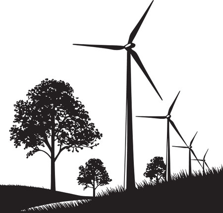 Wind Turbines with Trees Landscape Silhouette Vector