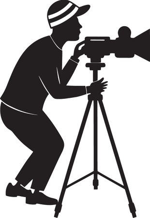 Film Camera Operator Crouching Silhouette