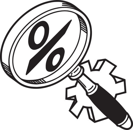 Magnifying Glass with Percentage and Gear Silhouetteのイラスト素材