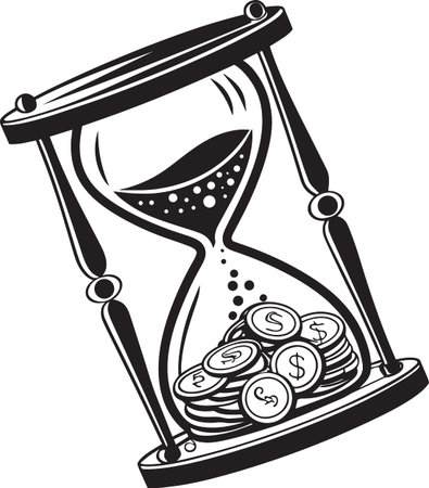 Hourglass with Money Coins Time is Money Silhouette