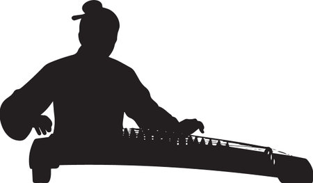 Black vector silhouette of a muscular lumberjack or logger sitting with a chainsaw, woodsman worker...