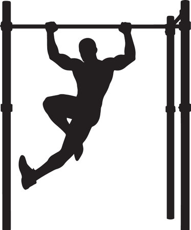 Black vector silhouette of a man doing a pull-up on a high bar, ideal for calisthenics and street...