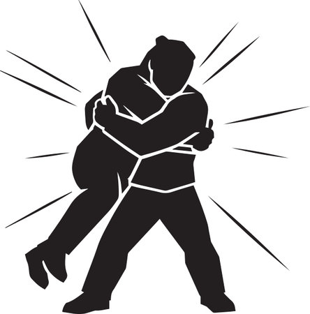 Black vector silhouette of two people embracing in a warm hug reunion emotional embraceのイラスト素材