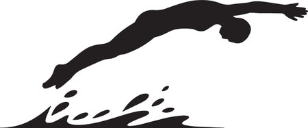 Vector silhouette of a person diving into water with splash effect, representing swimming diving sport and aquatic recreationのイラスト素材