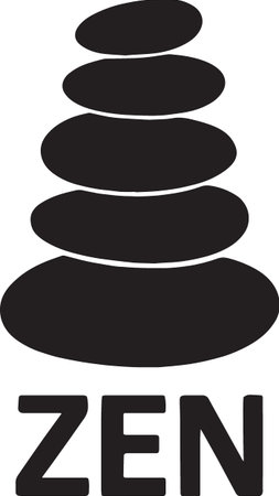 Black vector silhouette of stacked zen spa stones with Zen text, meditation and relaxation symbolのイラスト素材