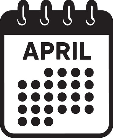 Black vector silhouette of an April calendar page showing the month for scheduling and planningのイラスト素材