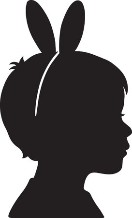 Black vector silhouette of a cute bunny rabbit in profile view with long earsのイラスト素材