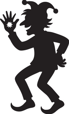Black vector silhouette of a dancing jester or fool character for April Fools Dayのイラスト素材